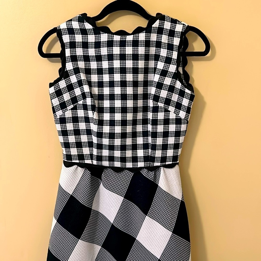 Vintage 1960's Toby Tanner Long Black and White Gingham and Ric Rac Dress Size 2